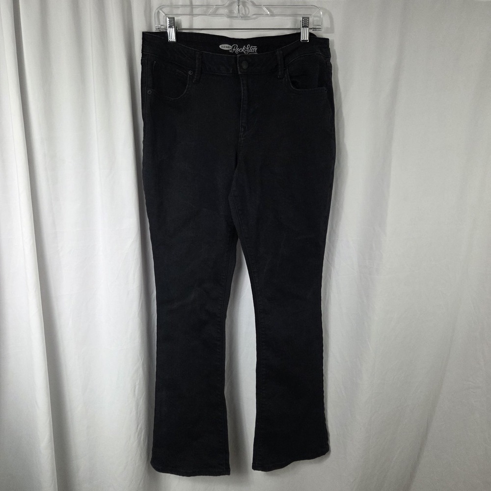 Old Navy Jeans Womens 14 Short Black Dark Wash Mid Rise Rockstar Bootcut Stretch